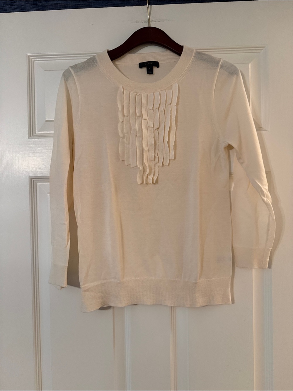 J Crew cream ruffle Tippi sweater small